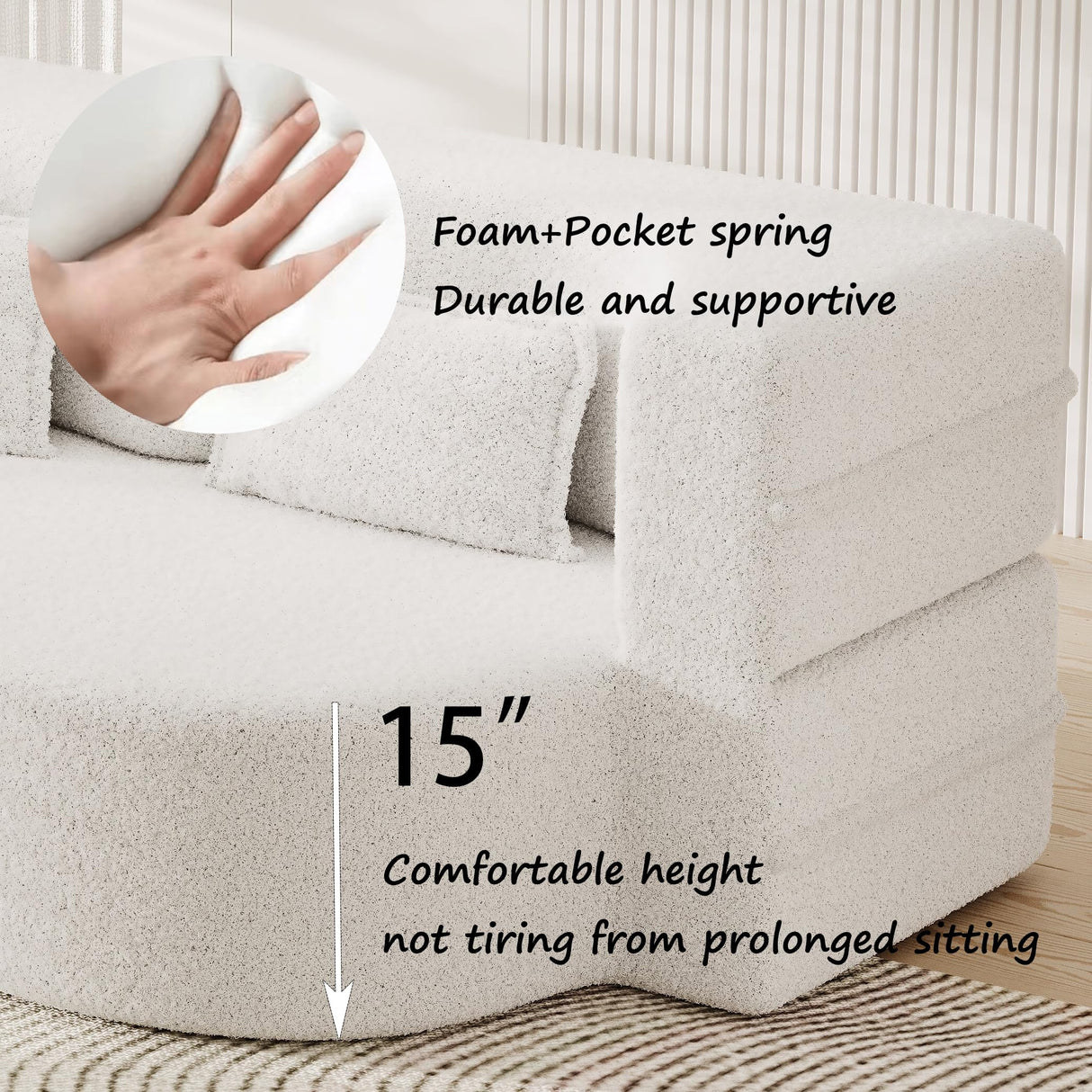 JOYBASE 78in Sofa Couch Convertible Oversized Cloud Loveseat Minimalist Sleeper Sofa Bed for Living Room, Apartment, Office, No Assembly Required (Beige) JOYBASE