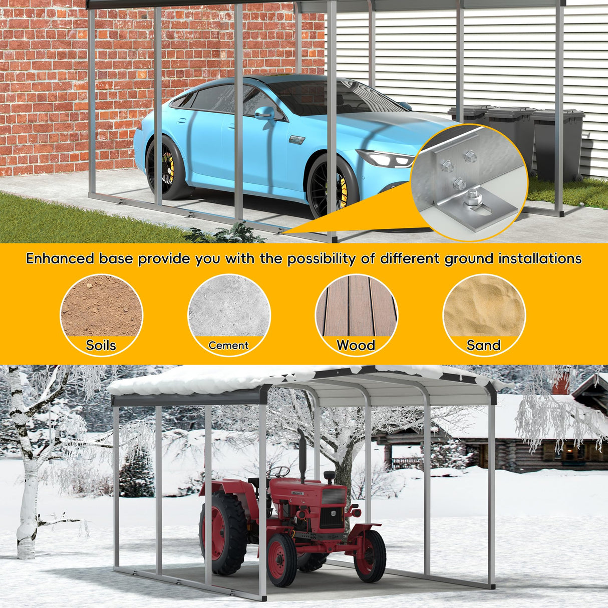 Betterhood 10x15 FT Heavy Duty Metal Carport with Galvanized Steel Roof and Metal Carport Kits, Outdoor Carport Canopy Enhanced Base, Multi-Purpose Extra Large Car Shelter for Car, SUV, Truck and Boat Betterhood