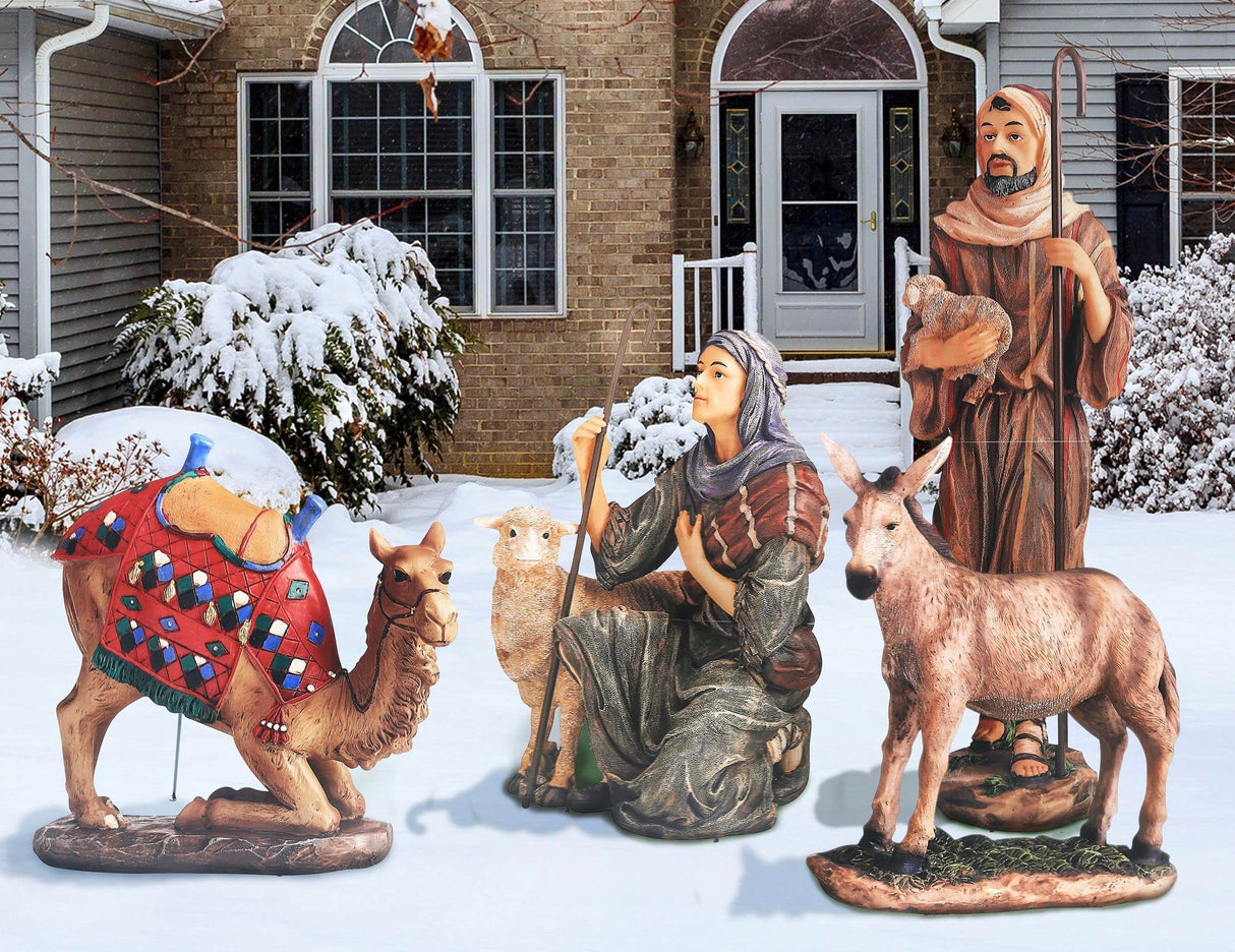 Shepherds, Donkey and Kneeling Camel for Outdoor Christmas Nativity Scene 48" - Colorful High Res Lifelike Printing on Sturdy 22 Gauge Flat Coated Metal, Windguard Bracing, Easy to Set Up THREE KINGS GIFTS THE ORIGINAL GIFTS OF CHRISTMAS