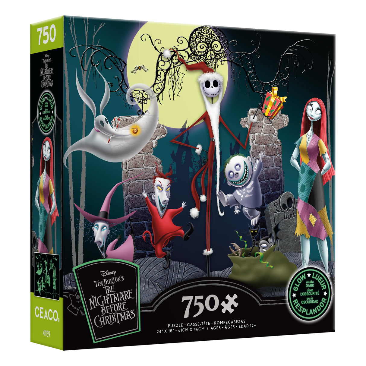 Ceaco - Disney - Tim Burton's Nightmare Before Christmas - Glow in The Dark - Festive Frolics - 750 Piece Jigsaw Puzzle Ceaco