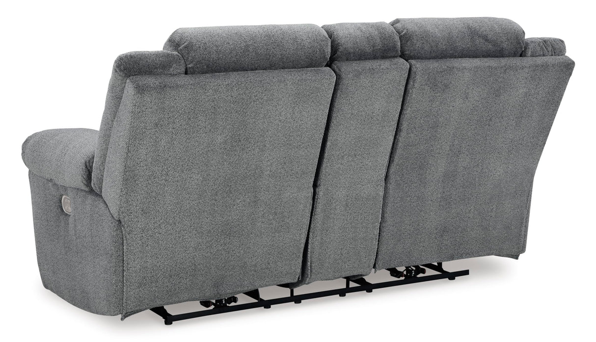Signature Design by Ashley Tip-Off Modern Wall Hugger Power Reclining Loveseat with Adjustable Headrest, USB Ports, Storage and Cup Holders, Gray Signature Design by Ashley