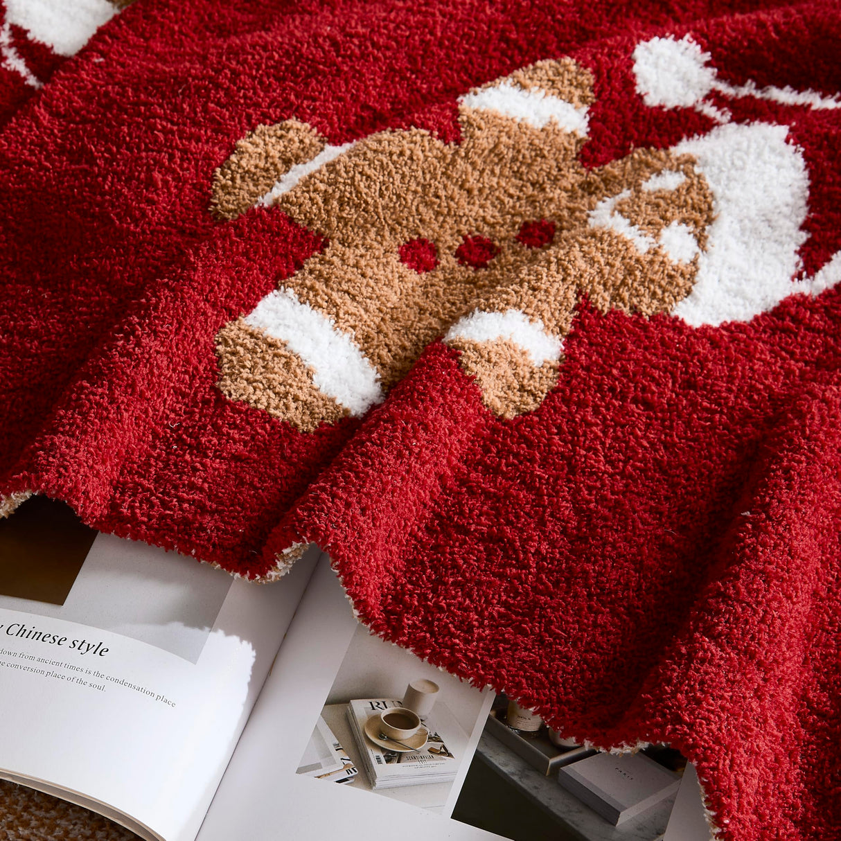 WDCOZY Christmas Throw Blanket Gingerbread Man Reversible Super Soft Knitted Blankets Couch Bed Sofa Microfiber Warm Cozy Lightweight Fluffy Fuzzy Fall Cute Blanket Winter 50x60 Inches WDCOZY