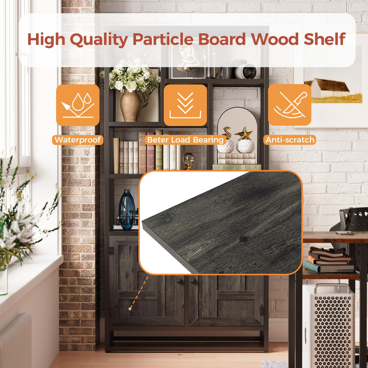 IRONCK Bookshelves and Bookcases, 71inch 6 Tiers Tall Bookcase with Storage Cabinet, 35.4in Wide Book Shelf with Doors and Adjustable Shelves, Industrial Bookshelf for Home Office, Living Room IRONCK