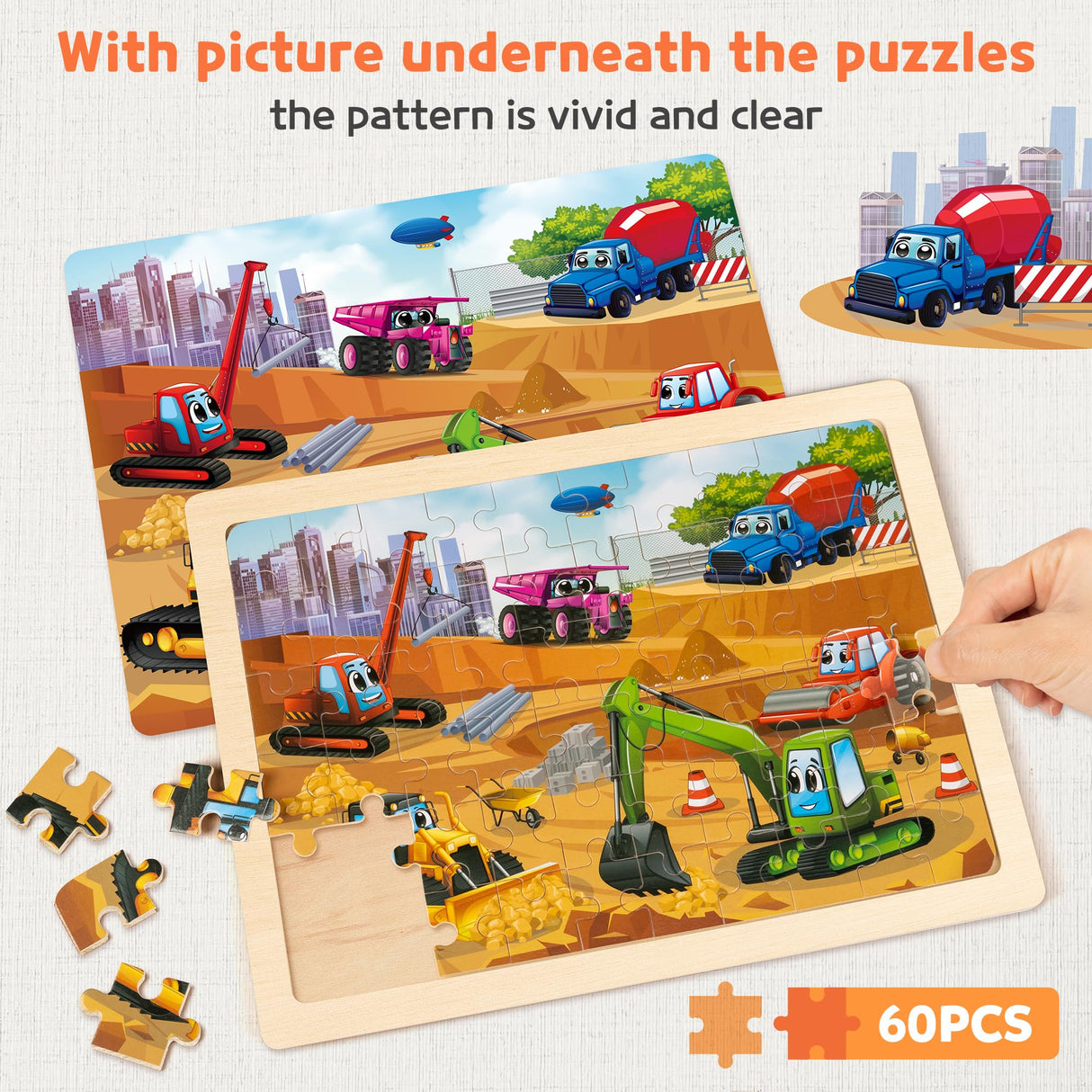 SYNARRY Wooden Vehicle Puzzles for Kids Ages 4-6, 6 Packs 60 PCs Jigsaw Puzzles Preschool Educational Toys Gifts for Children Ages 4-8, Kids Puzzles for 4+ Year Olds Boys Girls, Wood Puzzles Ages 3-10 SYNARRY