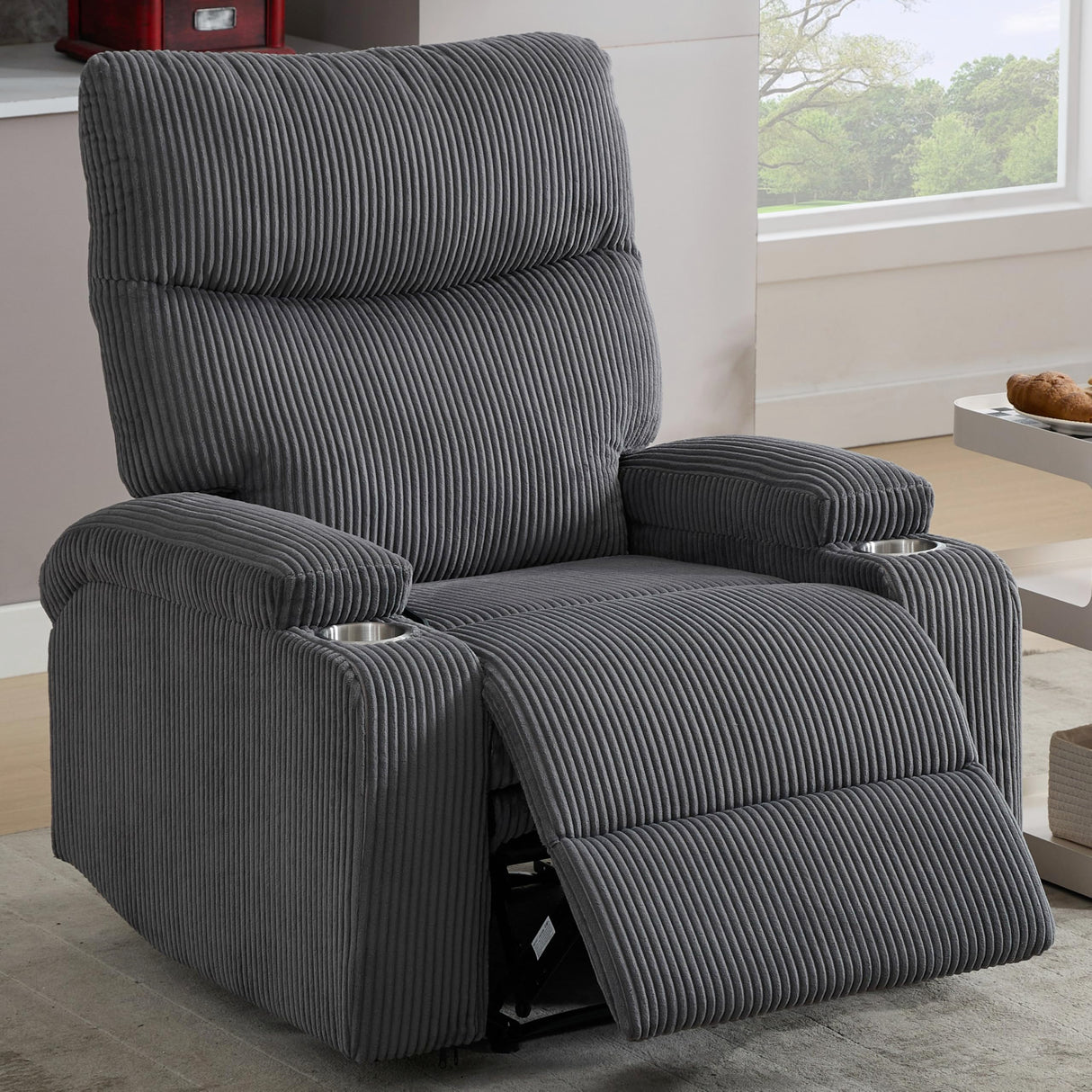 Recliner Chair, Manual Sofa-3 Comfortable Seating Positions, Ideal for Living Room, Office, RV, or Home Theater, Oversized Recliner Chairs for Adults(Dark Grey) AIWOEN
