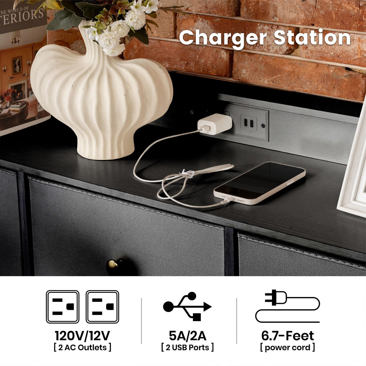 XCHAA Black Dresser with LED Lights and Power Outlet, 9 Drawers Fabric Dresser for Bedroom, Chest of Drawers for Closet, Entryway, Dressing Room, Living Room 49.6" Wide XCHAA