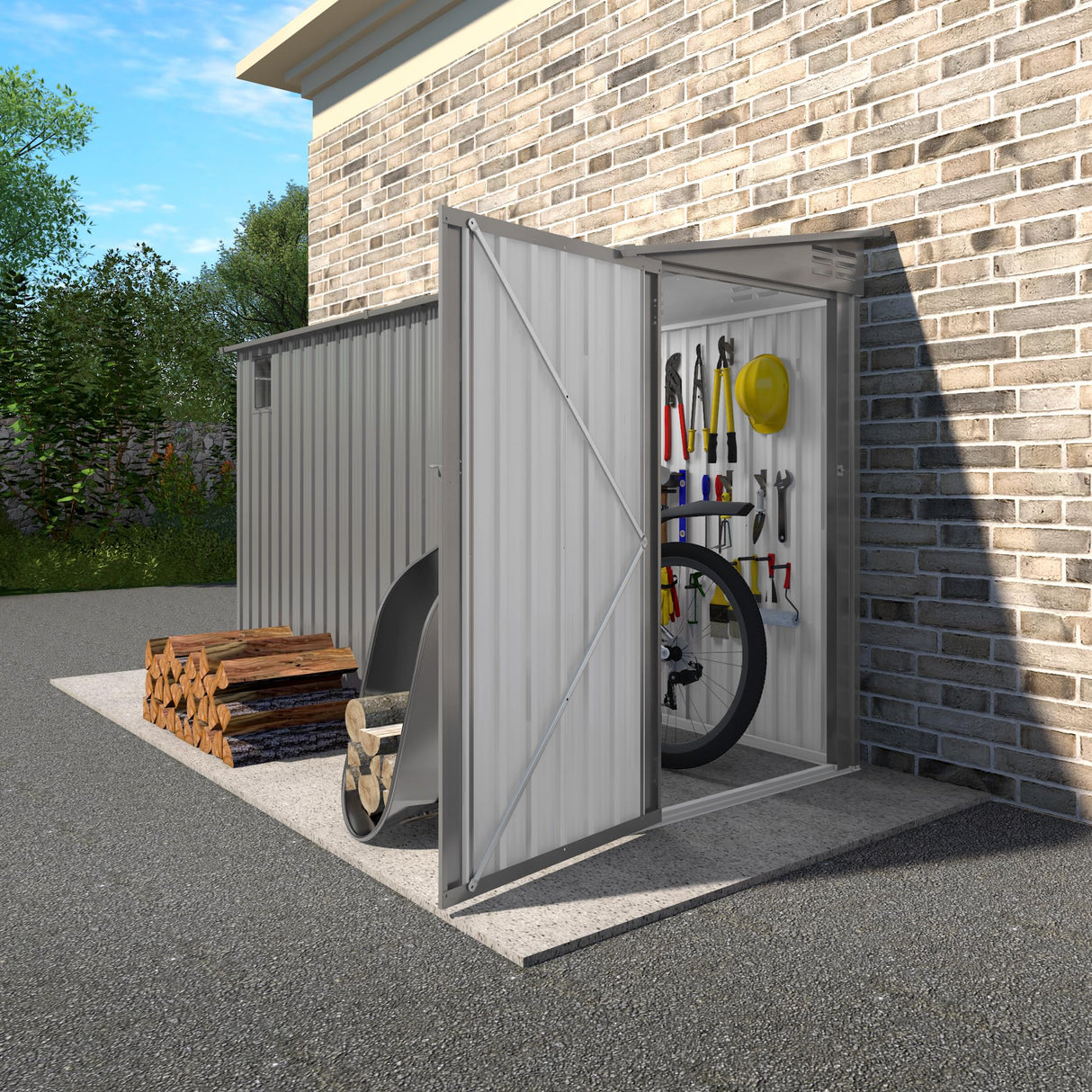 Vigo huseeo 4 * 9.2 FT Outdoor Storage Shed, Galvanized Steel Garden Shed with Lockable Door & Window, Waterproof Metal Tool Storage for Garden, Backyard, Patio, Lawn(Gray) Vigo huseeo