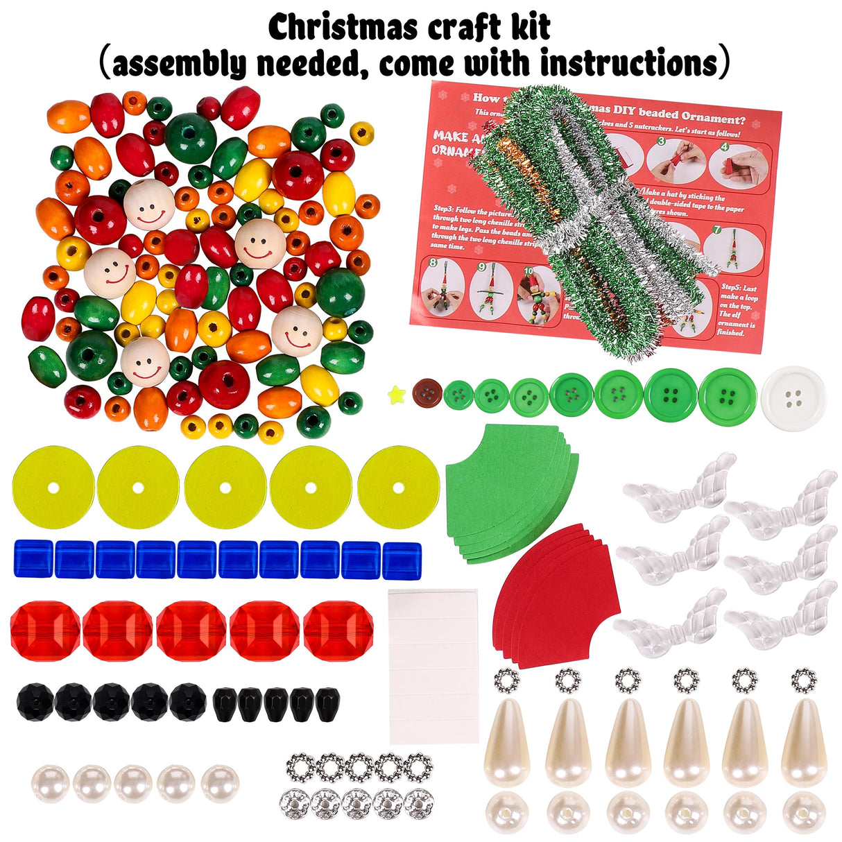 Tieshankao 16PCS Christmas Crafts for Kids - DIY Beads Ornaments Kits Include Nutcracker, Angel, Elf, Tree - Xmas Holiday Toys Gifts Stocking Stuffers Decor Party Decorations Supplies(Need Assembly) Tieshankao