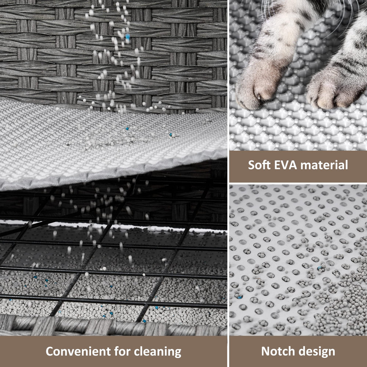 Cat Litter Box Enclosure with Soft Litter Mat; Hidden Washroom Furniture with Door; Handwoven Rattan Cat House with Large Space; Pet Crate for Living Room, Bedroom, Balcony (Grey) Honiakaka