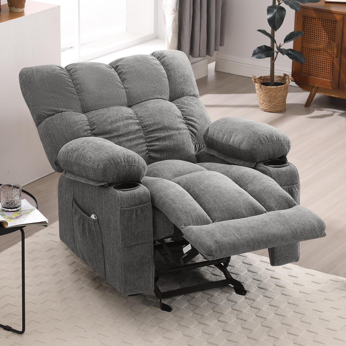 Massage Recliner Chair for Adults with Lumbar Heating Rocker Recliners with 2 Cup Holders and USB Charge Port for Living Room KWKSV