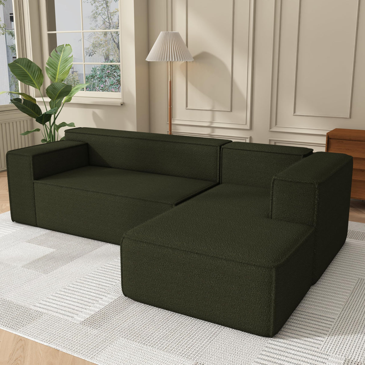 Swbvs Modular Sectional Sleeper Sofa,L-Shape Chaise,7-Seater Sofa,Upholstered Couches for Living Room Bedroom,No Assembly,Green Swbvs