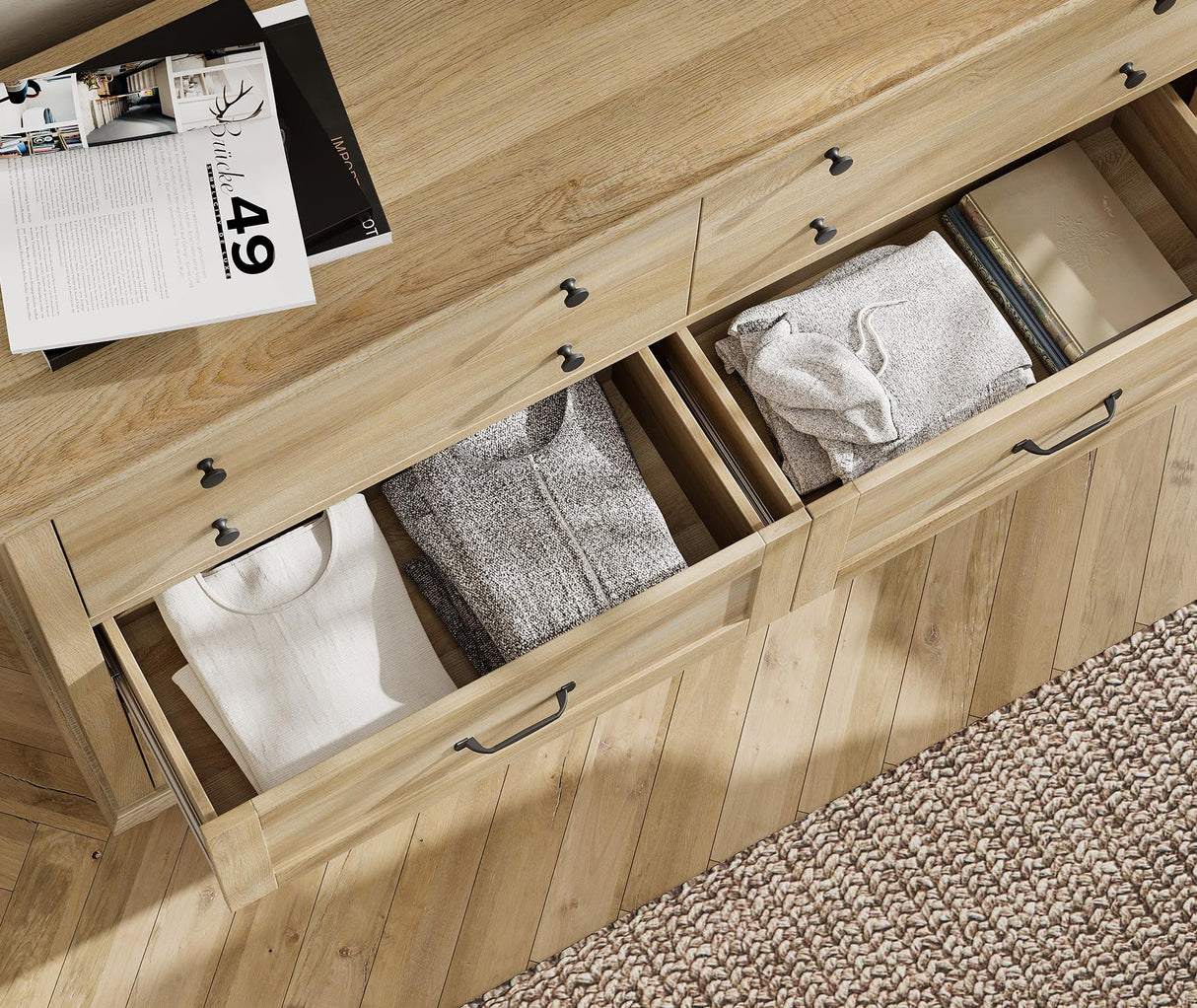 WAMPAT 8 Drawers Dresser for Bedroom, Farmhouse Dresser Chest of Drawers, Light Wood Kids Dresser for Closet, Dressers Organizer for Living Room & Hallway, 54 Inch, Oak WAMPAT