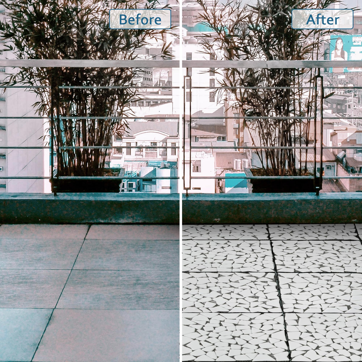 SUNWINGS 4PCS Natural Stone Interlocking Deck Tiles 12"x12" Pebble Waterproof Patio Deck, Outdoor Indoor Floor Decking Tiles for Porch Poolside Balcony Backyard, White sunwings