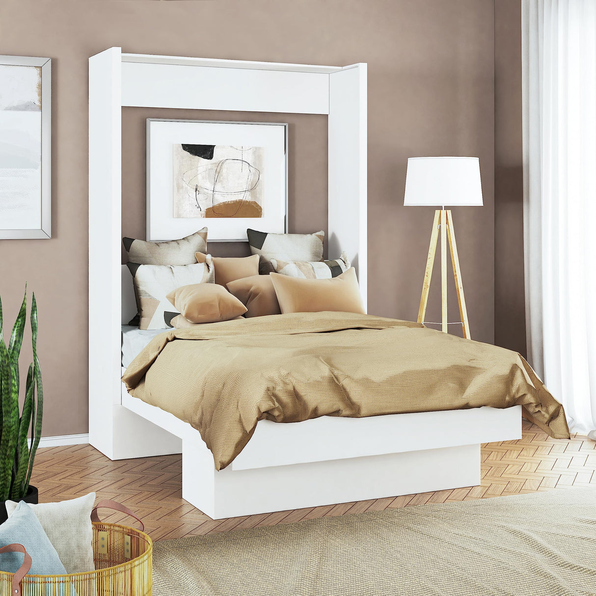 Oakland Living Easy-Lift Full Murphy Wall Bed in White with Shelf Oakland Living