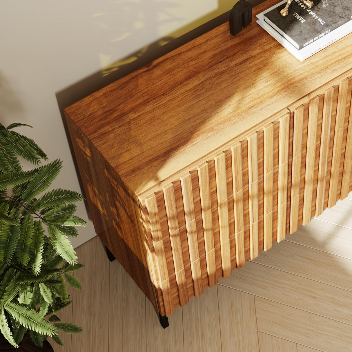 UEV 59" Fluted Dresser with 9 Drawers, 9 Drawer Dressers for Bedroom, Mid Century Modern Fluted Dresser, Long Chest of Drawers TV Stand for Living Room, Hallway (Natural Wood) UEV