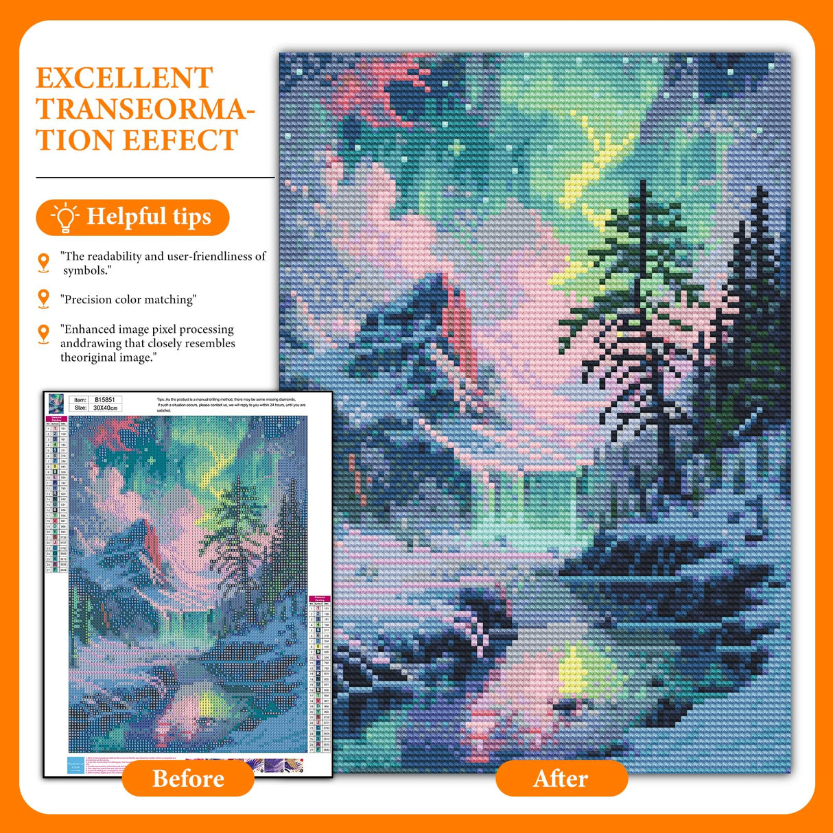 Offito Aurora Diamond Art Kits for Adults, 5D Snowy Mountains Lake Diamond Painting Kits for Beginners, Fantastic Landscapes DIY Full Drill Dots Gem Art Paint for Home Wall Decor 12 x 16 Inch Offito