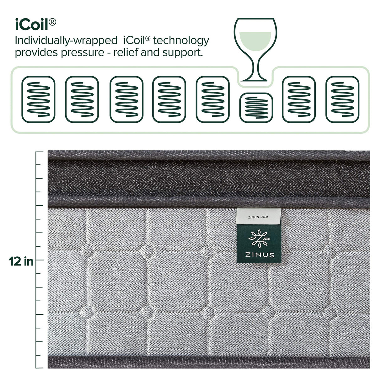 ZINUS 12 Inch Comfort Support Cooling Gel Hybrid Mattress, Full, Euro Top Innerspring Mattress, Motion Isolating Pocket Springs, Mattress in A Box ZINUS