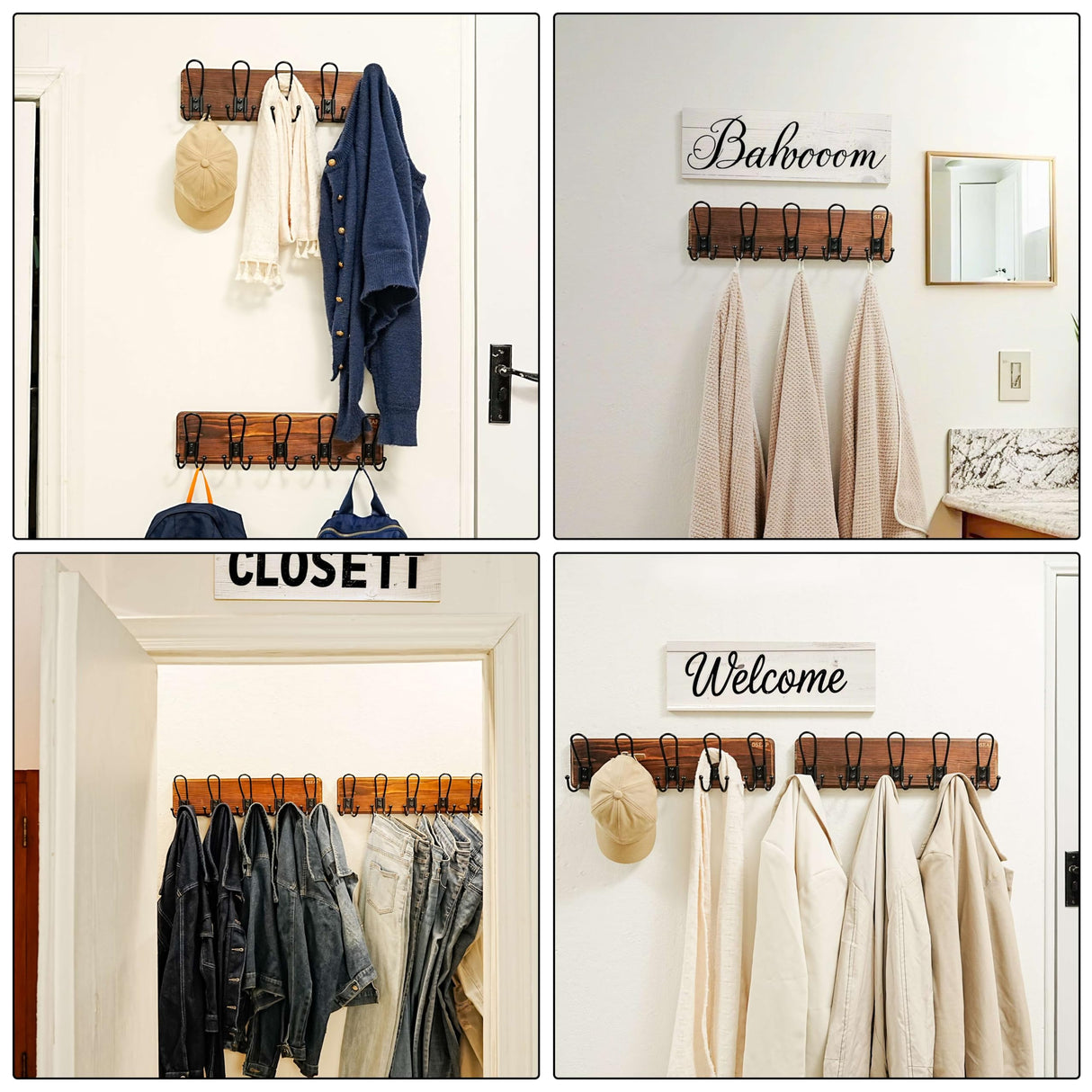 Dseap Coat Rack Wall Mounted - Heavy Duty Farmhouse Rustic Wall Coat Hanger with 5 Wire Hooks for Clothes Hat Jacket Towel, RusticWire, J1-5A, Rustic Brown & Black Dseap