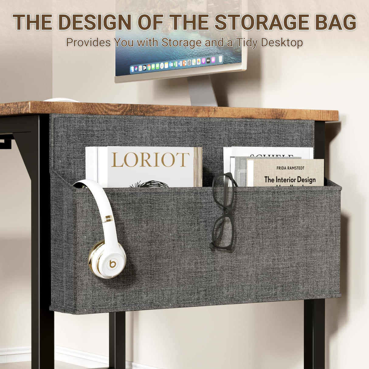 Furmax Computer Desk 40 Inch Small Office Desk with Storage Bag & Headphone Hook, Workstation for Home Office, Modern Writing Study Table (Rustic Brown) Furmax