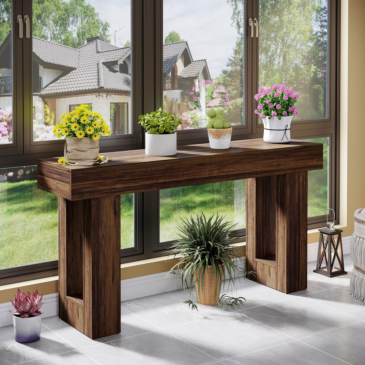 Tribesigns 63-Inch Long Console Table, Wooden Rectangular Sofa Table Behind The Couch, Farmhouse Entryway Table for Entrance, Hallway, Living Room (Rustic Brown) Tribesigns