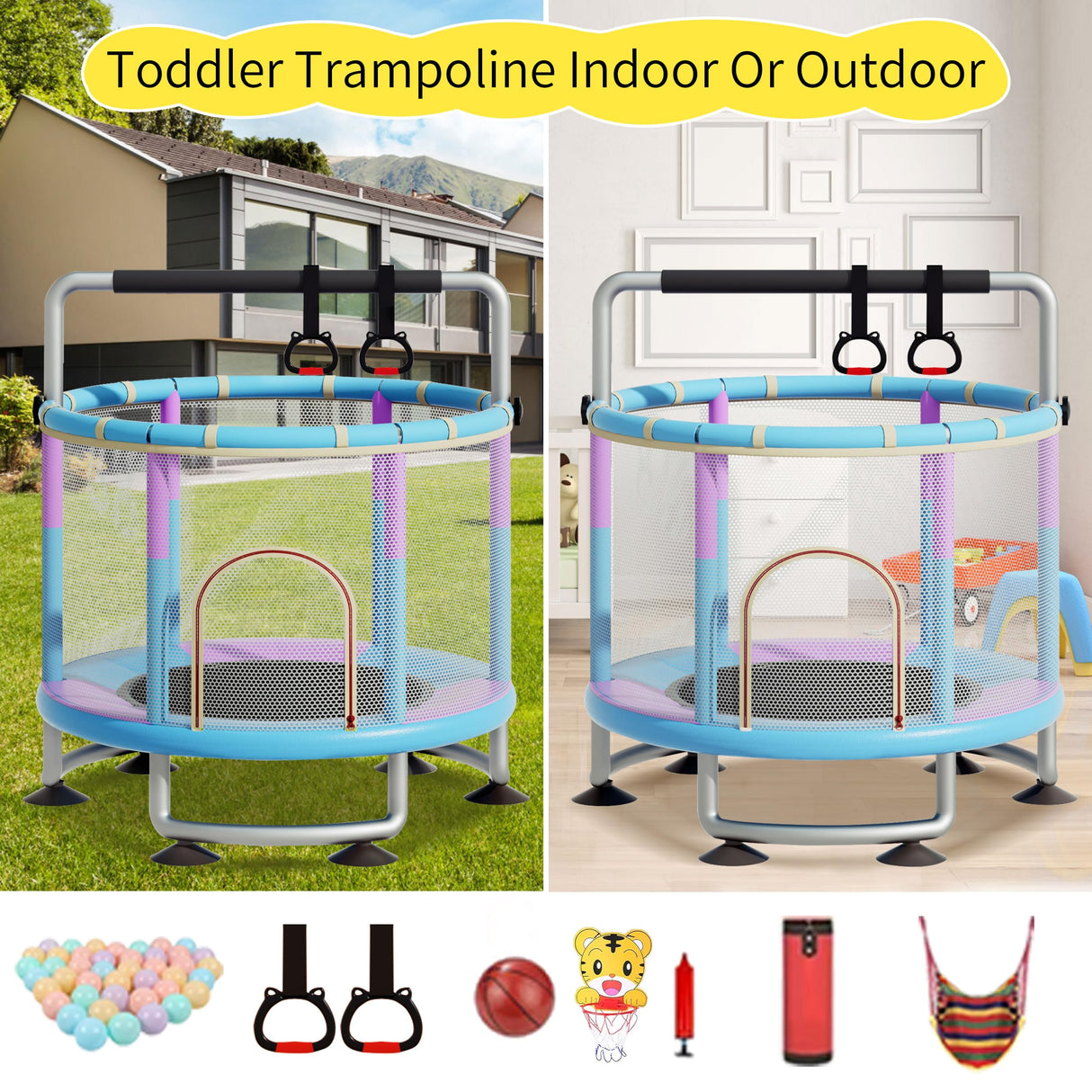 60" Toddler Trampoline for Kids,5FT Upgrade Kids Baby Small Trampoline for Toddlers 1-3 with Safety Enclosure Net,Gifts for Kid 500lbs Suit for Indoor Outdoor CYlively