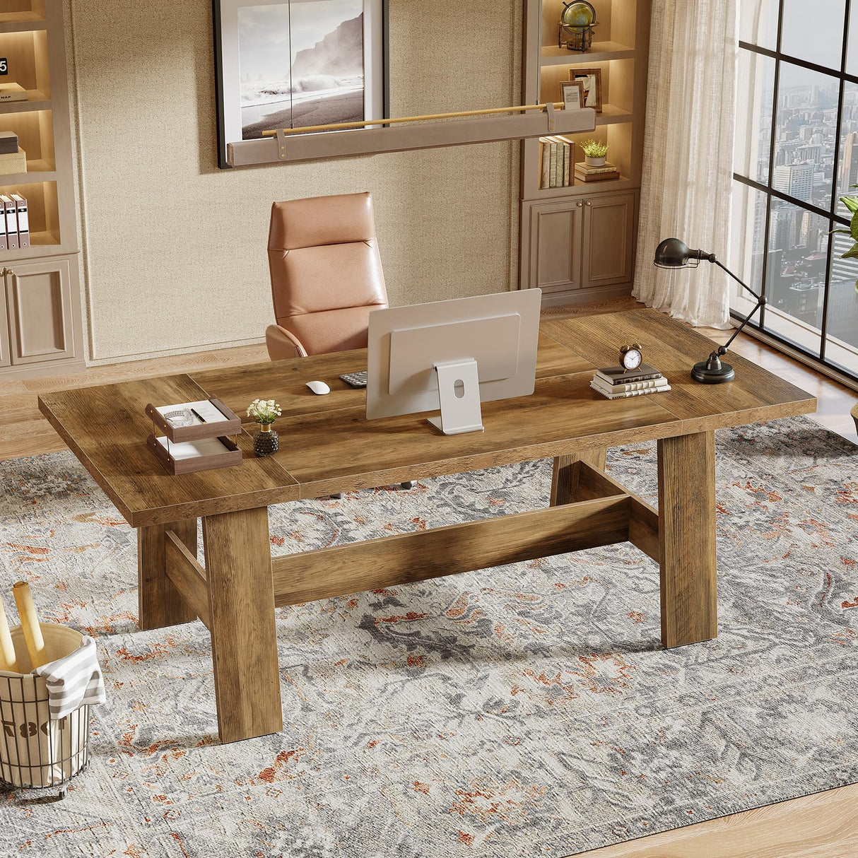 Tribesigns 70.47-Inch Executive Computer Desk, Farmhouse Home Office Desk with Large Tabletop, Industrial Study Writing Table Workstation Business Furniture, Rustic Brown Tribesigns