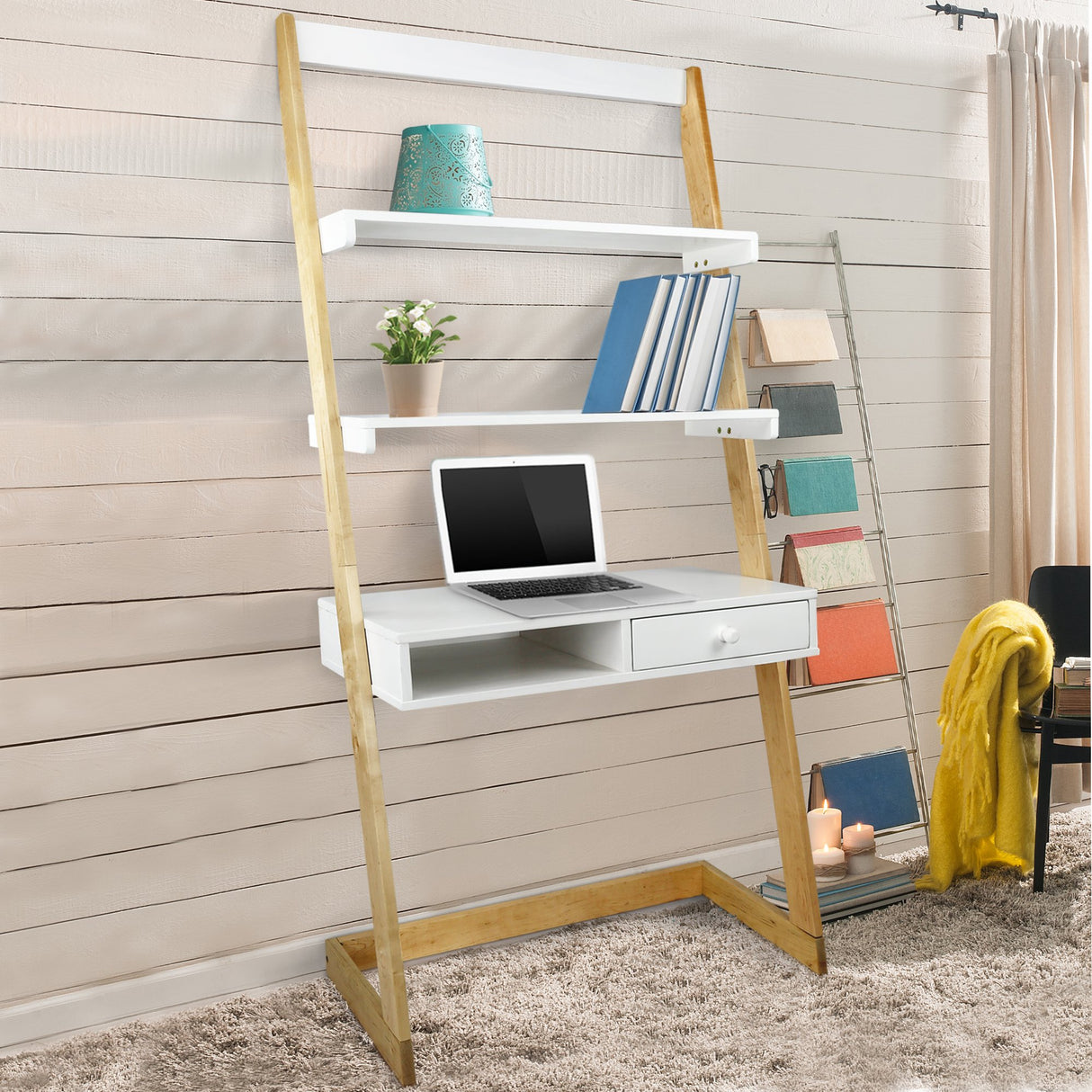 American Trails Freestanding Ladder Desk With Drawer, Natural Maple/White American Trails