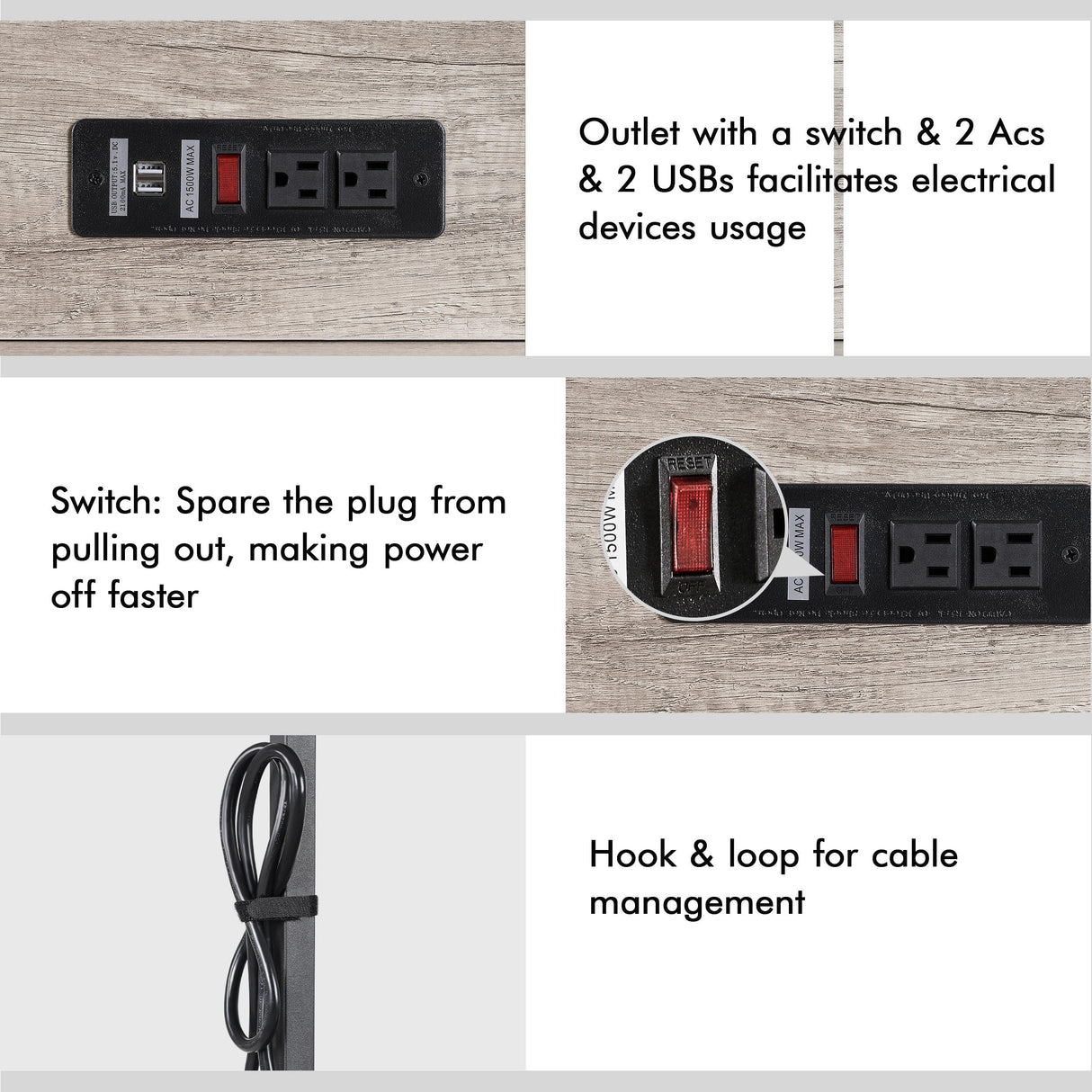 Topeakmart Industrial Home Office Table Computer Writing Desk with Power Outlet and Bookshelves, 47 Inch PC Laptop Table with Hutch Storage Shelves and 2 USB Ports for Home Office, Gray Topeakmart