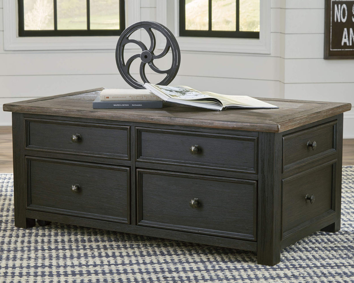 Signature Design by Ashley Tyler Creek Rustic Farmhouse Lift Top Coffee Table with Drawers, Brown & Black Signature Design by Ashley