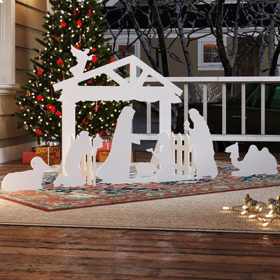 4ft Lighted Large Outdoor Nativity Scene, 8PC Weather-Resistant Nativity Set, Angel Camel Wisemen Christmas Holy Family, Christmas Decorations Outdoor for Front Yard, Lawn and Church