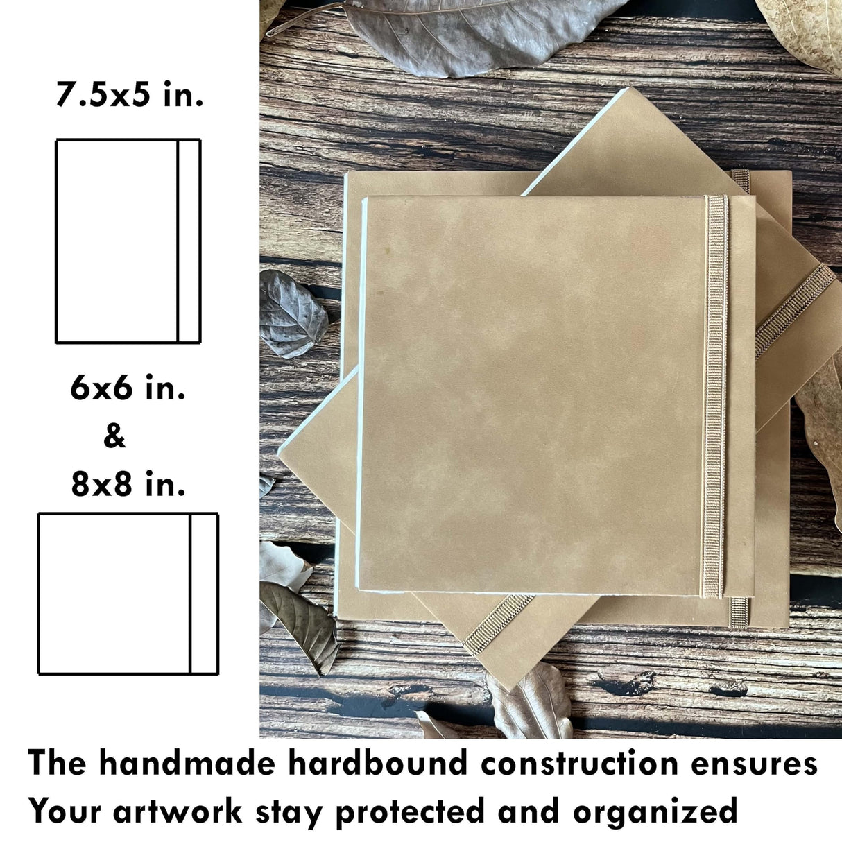 tumuarta Deckle Edge Paper Sketchbook, 92 LB, 150 GSM, 80 Sheets Mixed Media Paper, Acid Free, Handmade Journal Hardbound Sketch Book for Pencil, Ink, Markers, Acrylic and More (6" X 6") tumuarta