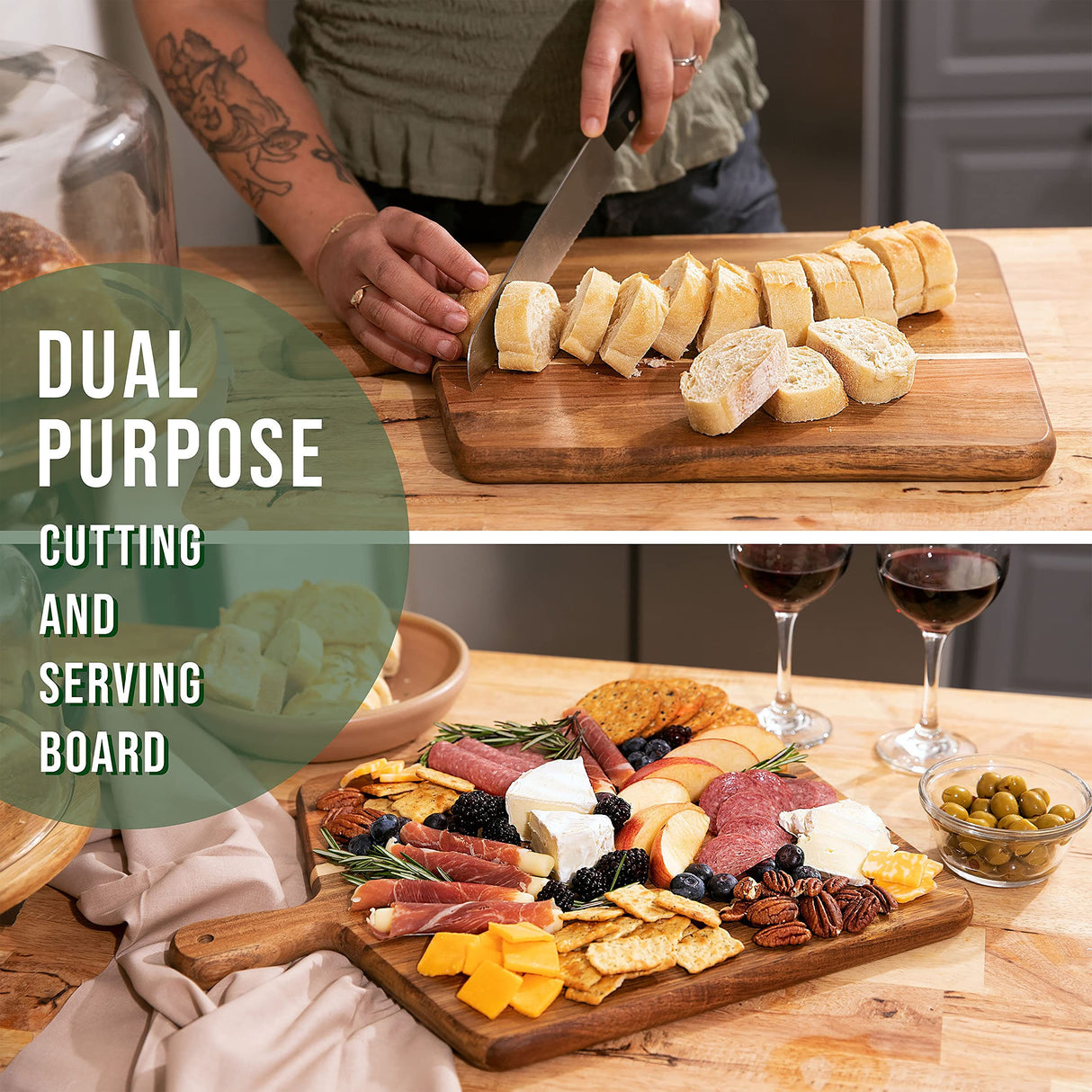 Acacia Wood Cutting Board and Chopping Board with Handle for Meat, Cheese Board, Vegetables, Bread, and Charcuterie - Decorative Wooden Serving Board Home Beets