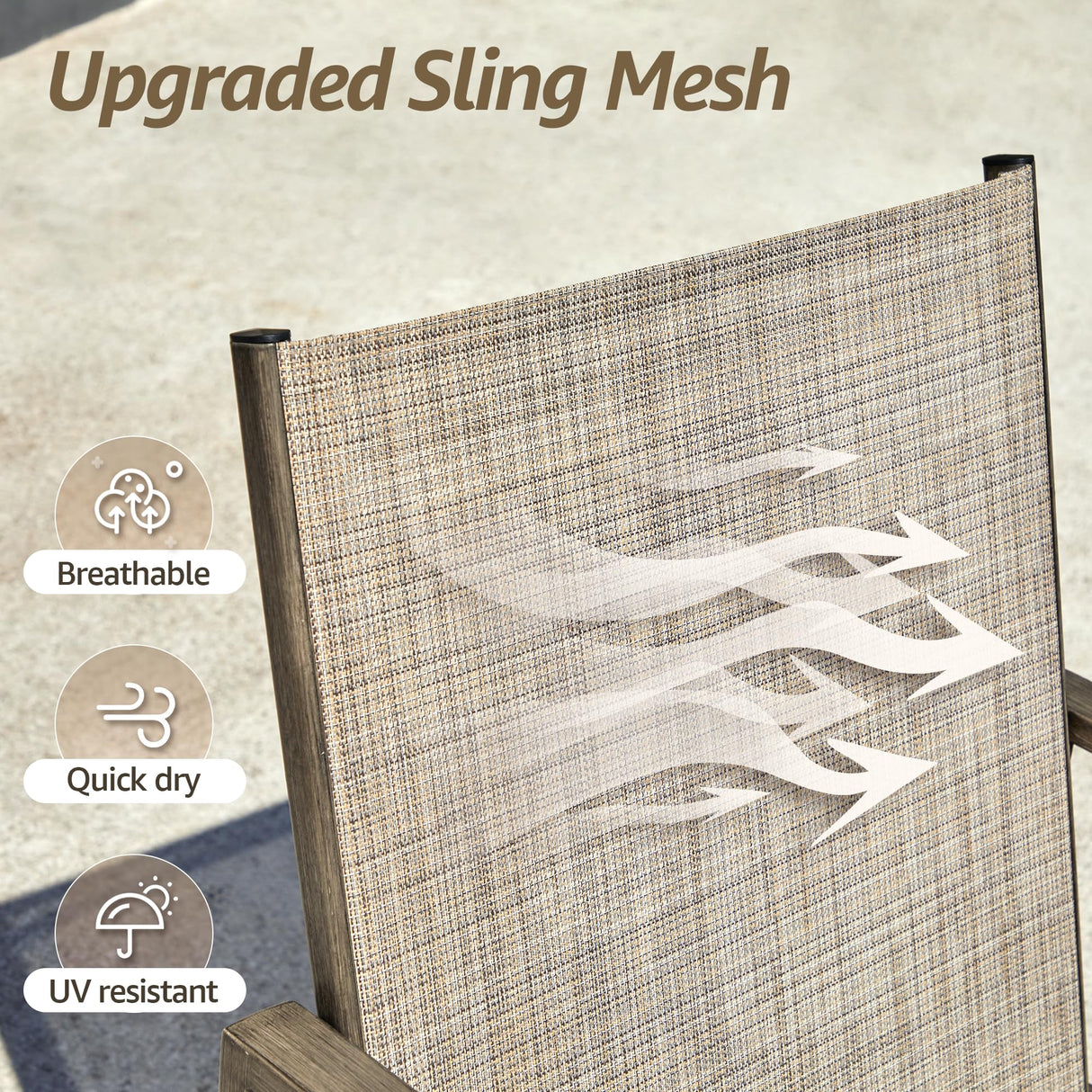 NATURAL EXPRESSIONS Patio Swivel Dining Set of 5, 4-Piece Mesh Sling High Back Chairs, 1-Piece 38" Square Woodgrain Steel Dining Table with 1.65'' Umbrella Hole for Outdoor Garden Yard NATURAL EXPRESSIONS