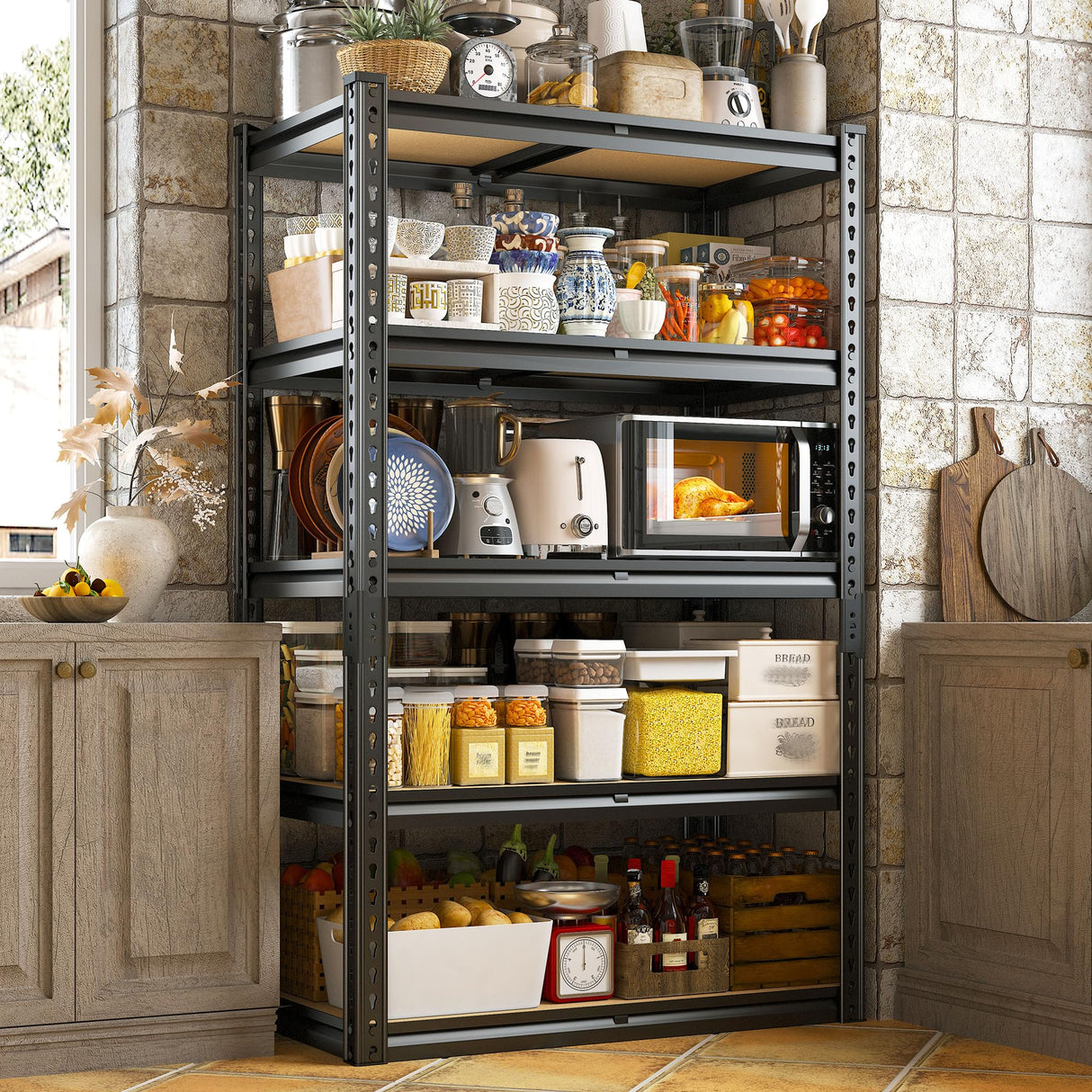 REIBII Storage Shelves 2020LBS Garage Shelving Heavy Duty 5 Tier Metal Shelving Units for Storage Adjustable Utility Shelf Rack for Kitchen Warehouse Basement 28" W x 12" D x 59.8" H, Black REIBII