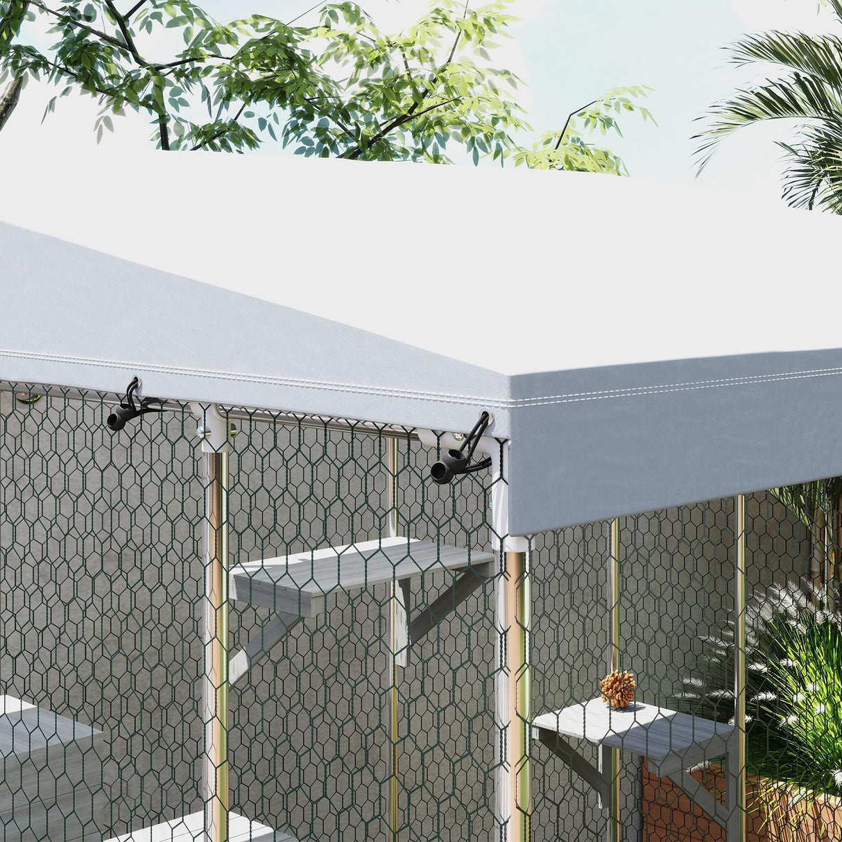 PawHut 79" Large Catio Outdoor Cat Enclosure, Galvanized Steel Outdoor Cat House with 420D Waterproof Canopy for 1-3 Large Cat, Walk-in Cat Cage with Sleeping Box, Jumping Platforms, Silver PawHut