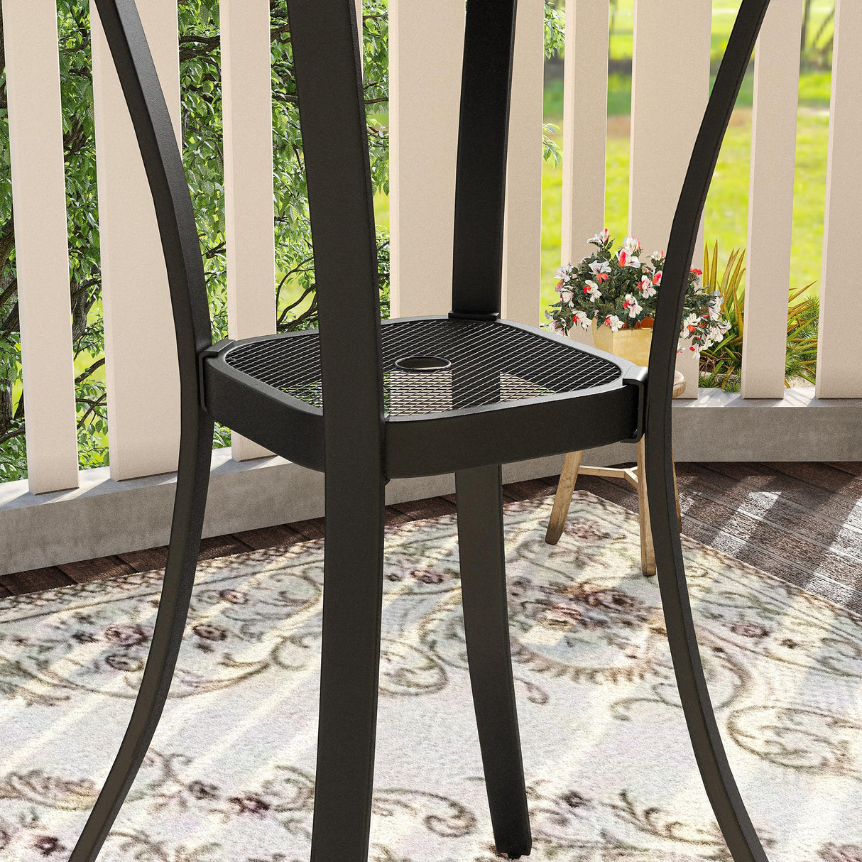 VICLLAX 28" Round Outdoor Bar Table, Counter Height Patio Table with Adjustable Umbrella Hole for Balcony, Black VICLLAX