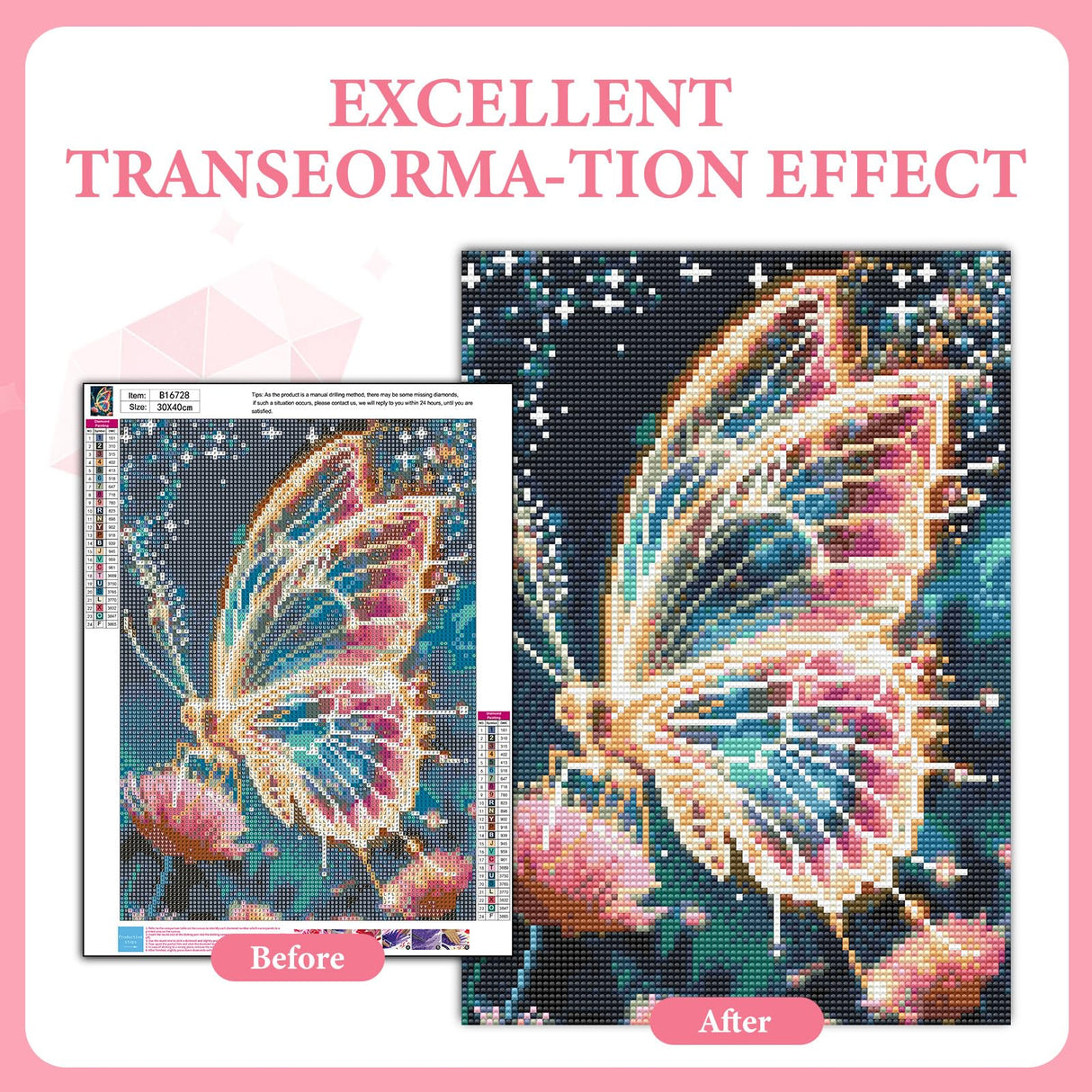 Butterfly Diamond Art Kits for Adults, 5D Butterfly Diamond Painting Kits for Beginner, DIY Aniamal Gem Art Dots for Adults, Perfect for Home Wall Decor 12x16 Inch GEEHEIY