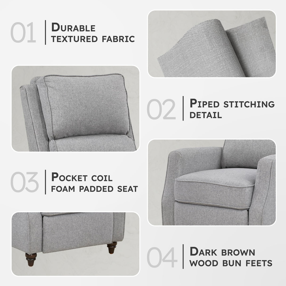 Lexicon Push Back Recliner Chair Living Room, Reclining Sofa Chair, Modern Recliner, Fabric Recliner Arm Seat for Living Room/Office/Apartment, Gray Lexicon