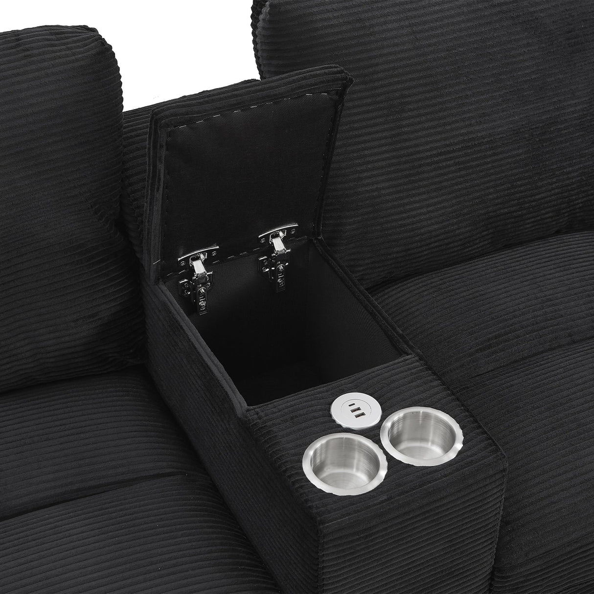 Merax 116.9" Modern U-Shaped Sofa Sectional Sofa Corduroy Upholstered Sofa Couch with Storage Ottomans, Cup Holders and USB Ports for Living Room, Black Merax