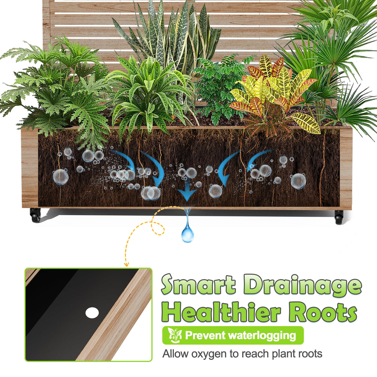 15.7"×70.9"×47.2" Metal Raised Garden Bed with Trellis and Wheels - Tall Trellis Planter Box for Climbing Plants, Vegetables & Vines - Outdoor Privacy Planters for Patio (Acacia Wood Grain) TOAOTBNBO