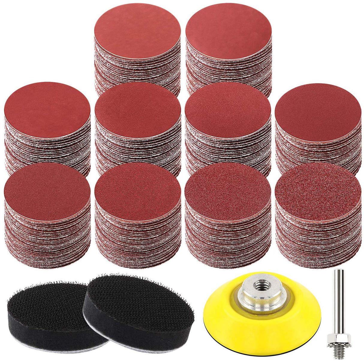 HongWay 300pcs 2 Inches Sanding Discs Pad Kit, Drill Sander Attachment for Sanding Grinder Rotary Tools with Backer Plate Shank and Soft Foam Buffering Pad, Sandpapers Includes 60-3000 Grit HongWay