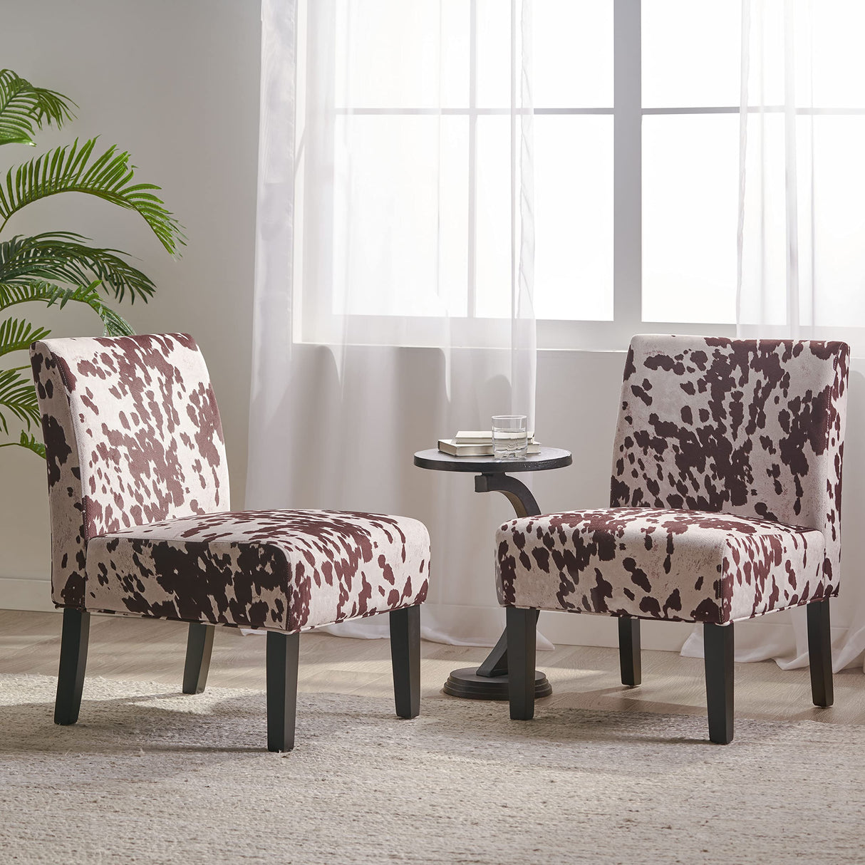 Christopher Knight Home Kassi Fabric Accent Chairs, 2-Pcs Set, Milk Cow Christopher Knight Home