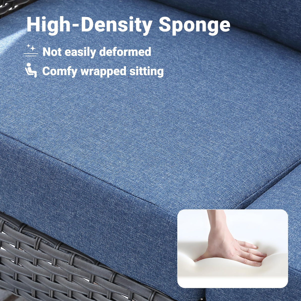 ovios 4 Pieces Patio Furniture Set, Outdoor Wicker Sofa with Coffee Table, Chairs, All Weather High Back Rattan Loveseat Couch with Comfy Cushions, Denim Blue ovios