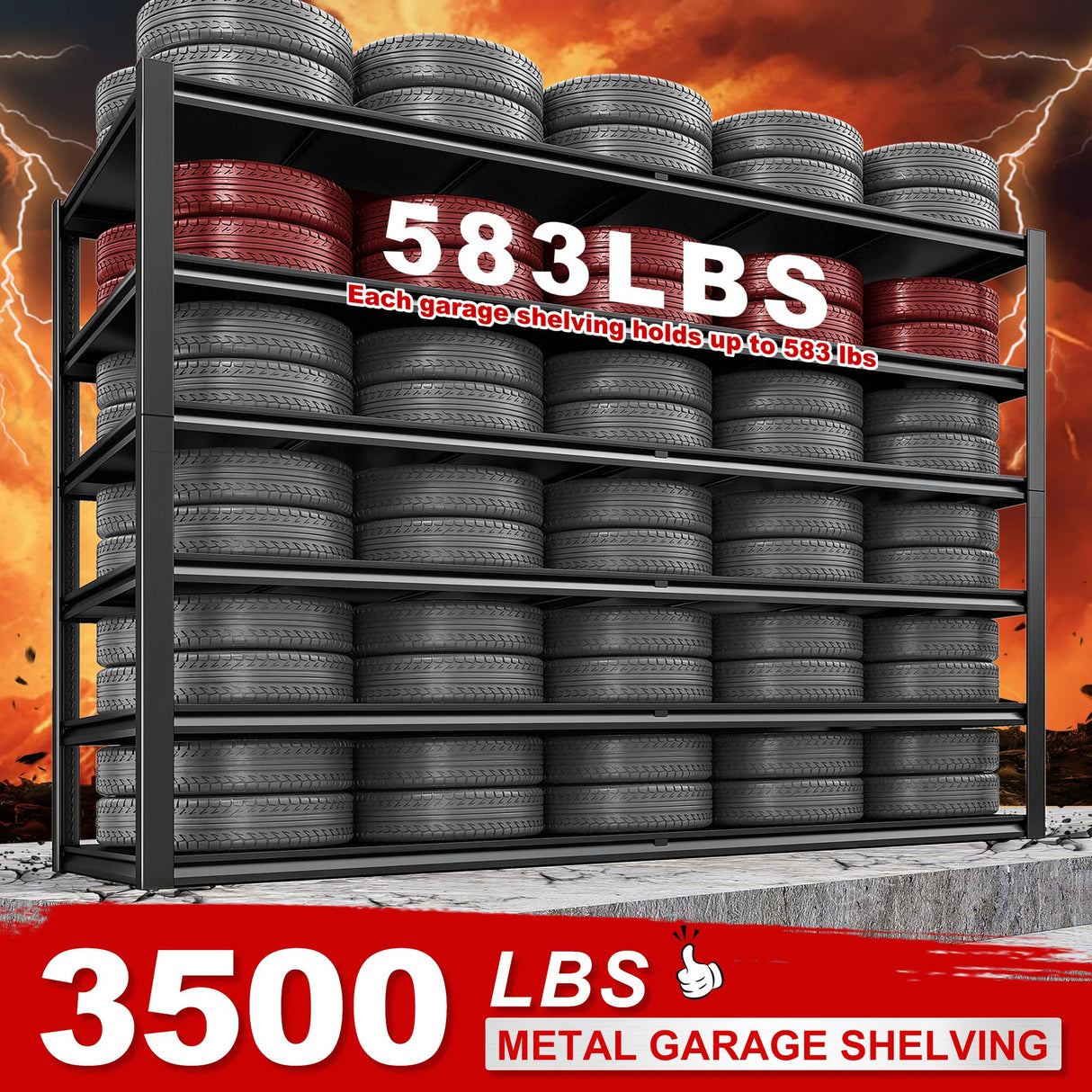 REIBII 55.1" W Storage Shelves,Garage Shelving Heavy Duty Shelving Unit Load 3500LBS, Adjustable 6-Tier Metal Shelves for Commercial Pantry Warehouse Basement 55.1" W x 25.8" D x 84.1" H REIBII