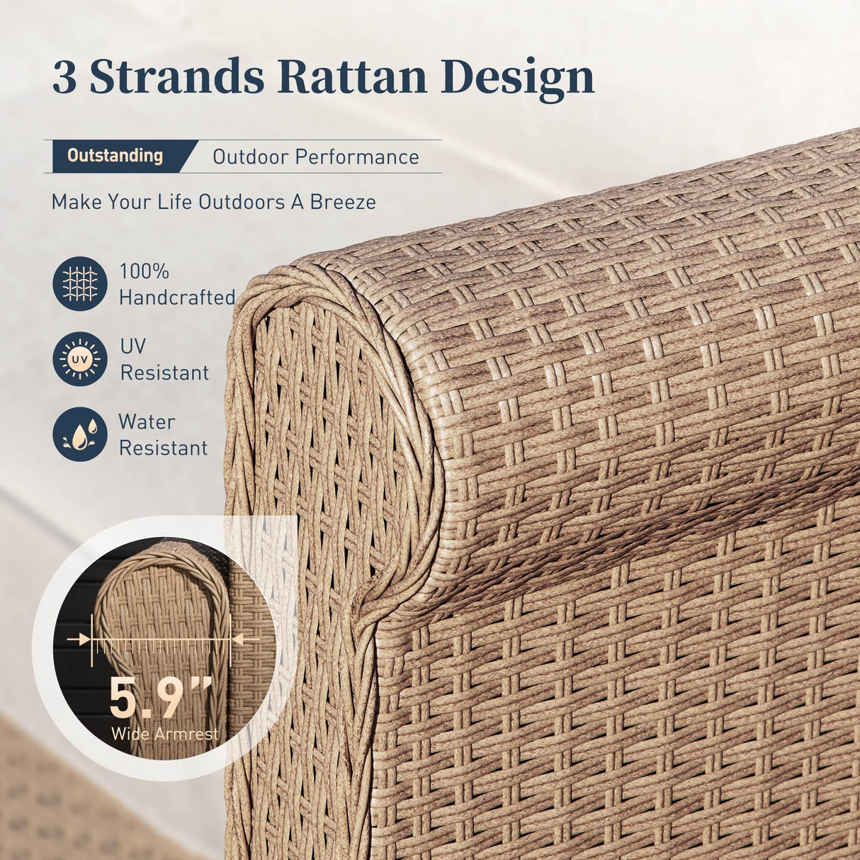 Patio Furniture Set 6 Piece, Wicker Rattan Sectional Sofa Couch with 5.5" Thick Waterproof Cushion and Coffee Table, L Shape All Weather Outdoor Conversation Set for Lawn Backyard Deck, Beige SUNSHINE VALLEY