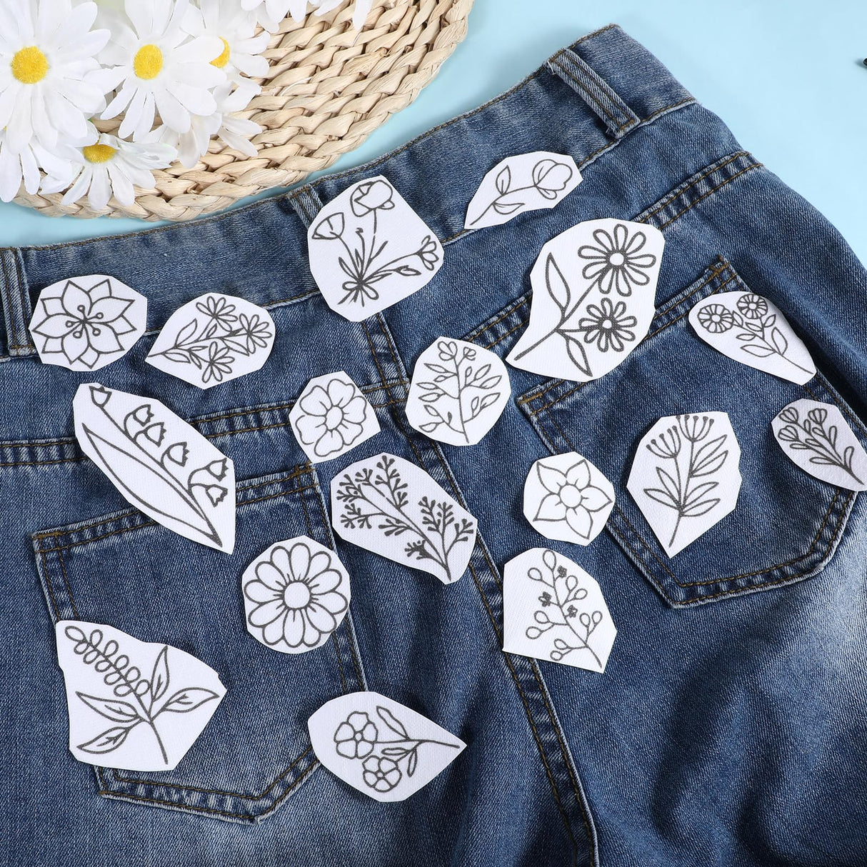 2 Sheets 39 PCS Water Soluble Embroidery Patterns, Stick and Stitch Embroidery Designs, Stick and Stitch Stencil Hand Stitching for Sewing Enthusiasts and Beginners, Large Flowers and Leaves YQQYG