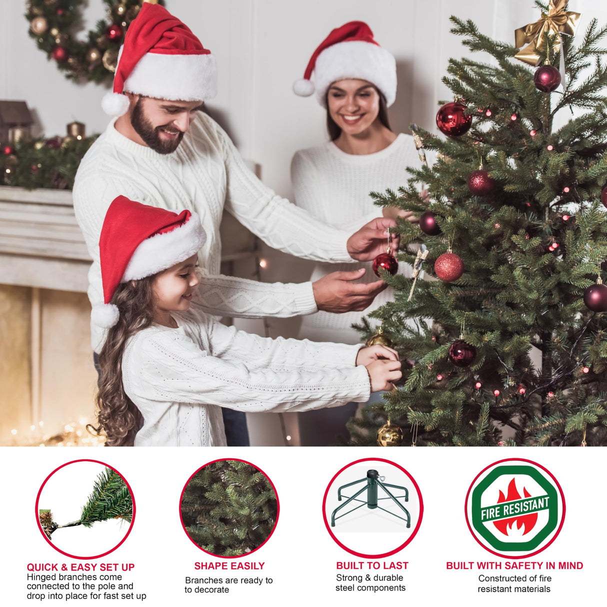 Puleo International 7.5 Foot Pre-Lit Fraser Fir Pencil Artificial Christmas Tree with 350 UL Listed Clear Lights, Green, 32 x 32 x 90 inches Puleo International