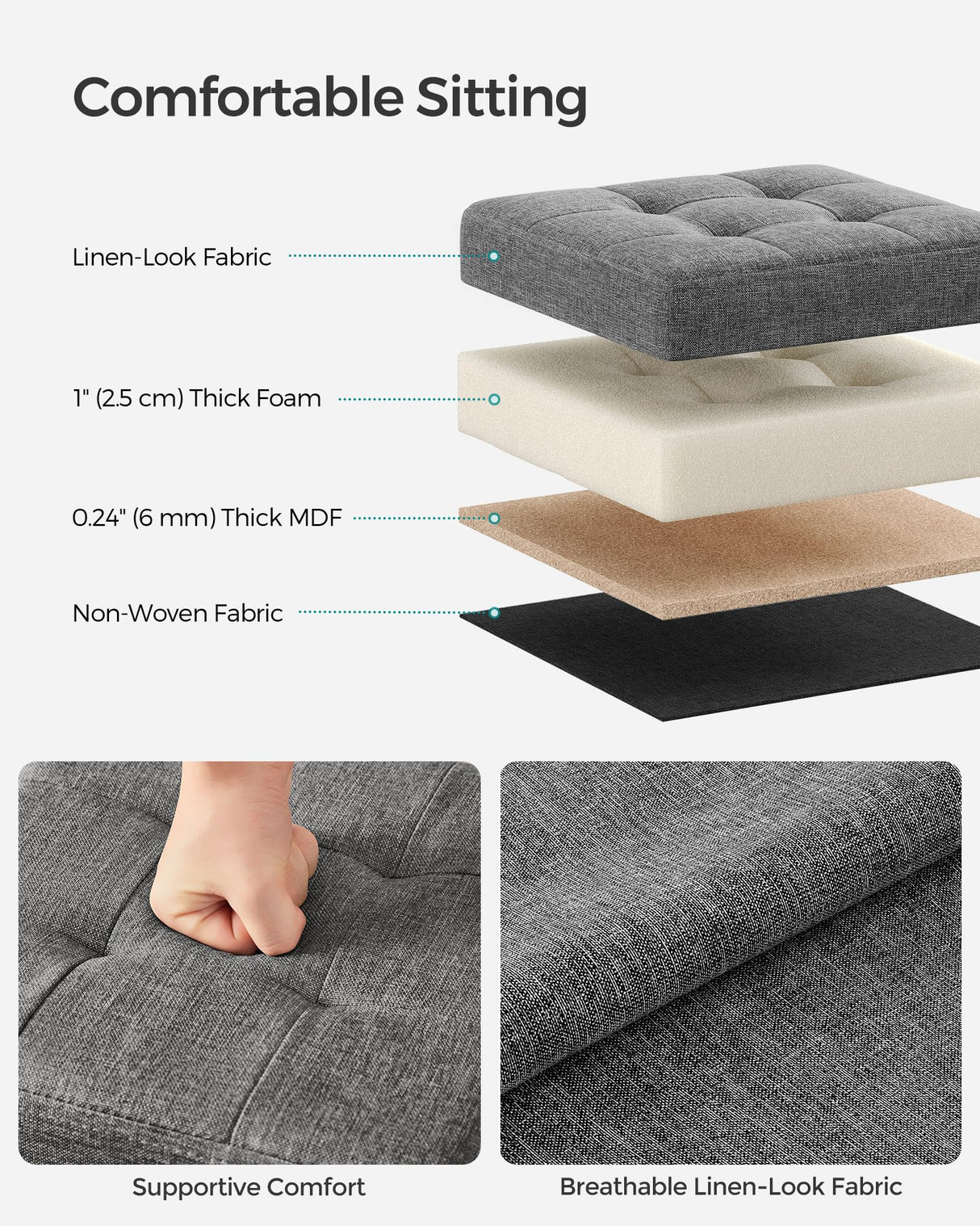 SONGMICS 11.8 Inches Small Folding Storage Ottoman Cube, Storage Footrest, Foot Rest Stool, for Living Room, Bedroom, Dorm, Dark Gray ULSF028G01 SONGMICS