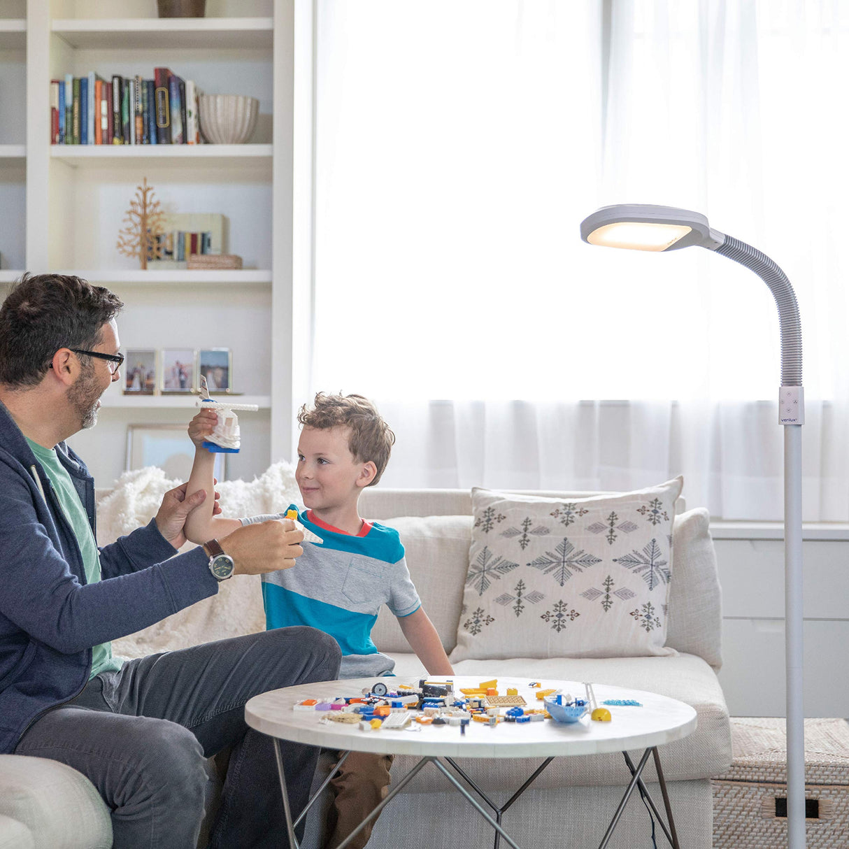 Verilux SmartLight Full Spectrum LED Modern Floor Lamp with Adjustable Brightness, Flexible Gooseneck and Easy Controls - Reduces Eye Strain and Fatigue - Ideal for Reading, Artists, Craft (White) Verilux