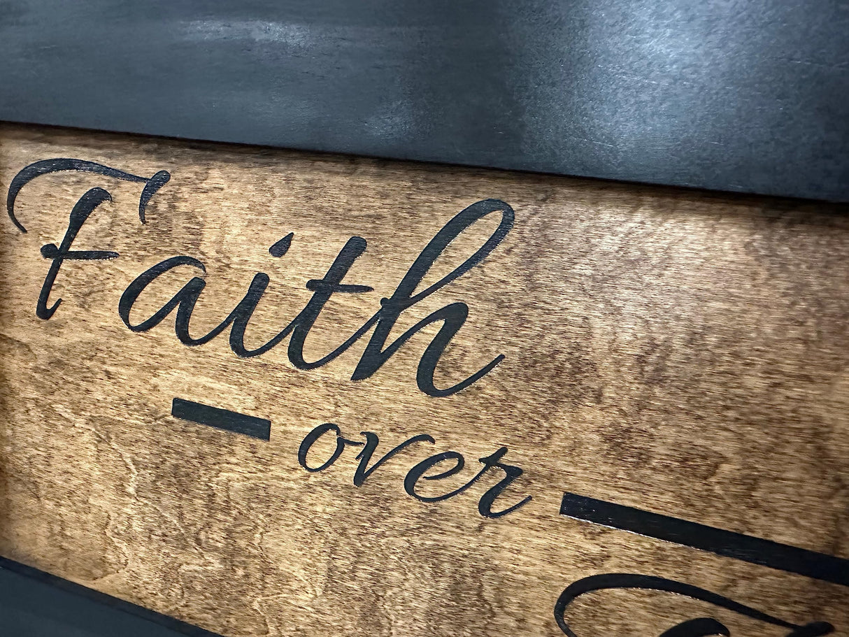 Bellewood Designs Hidden Gun Safe - Faith Over Fear Wall Gun Safe - Hidden Wall Storage - Wood Gun Cabinet - Handcrafted Religious Gun Concealment Furniture - Christian Hidden Gun Storage Bellewood Designs
